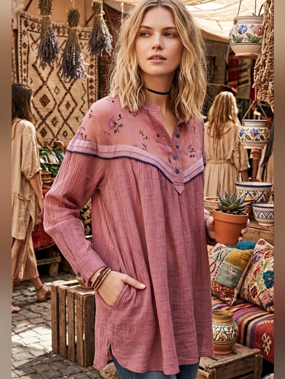 Free People Hearts And Colors Boho Top Rose